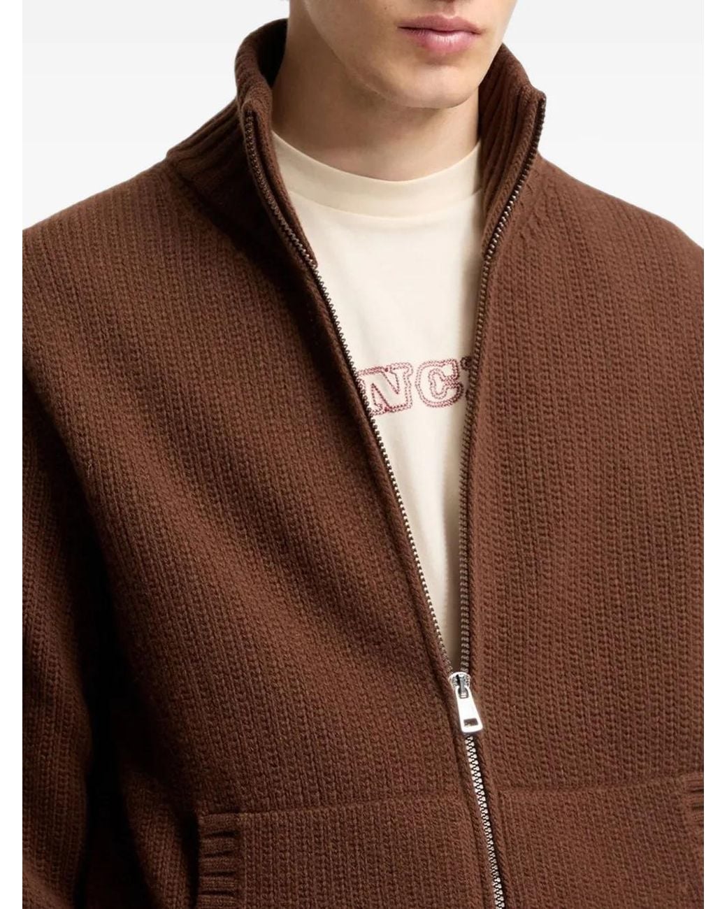 Moncler Brown Logo-Patch Zip-Up Cardigan for men