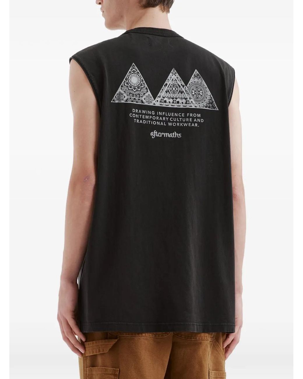 AFTERMATHS Black Graphic-Print Cotton Tank Top for men