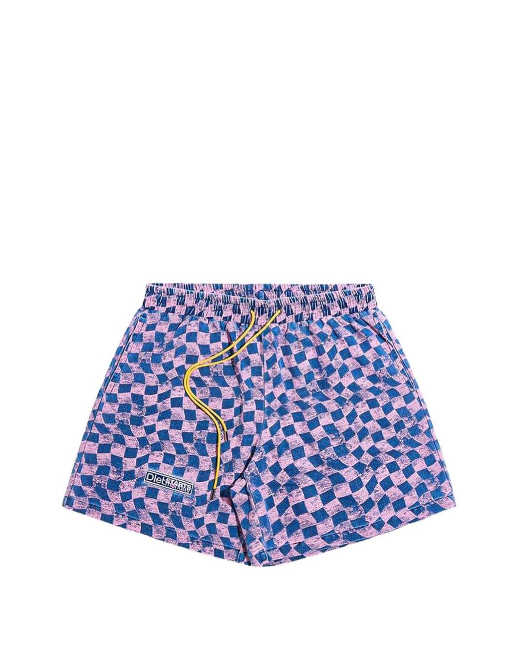 DIET STARTS MONDAY Blue Warped Checkered Shorts for men