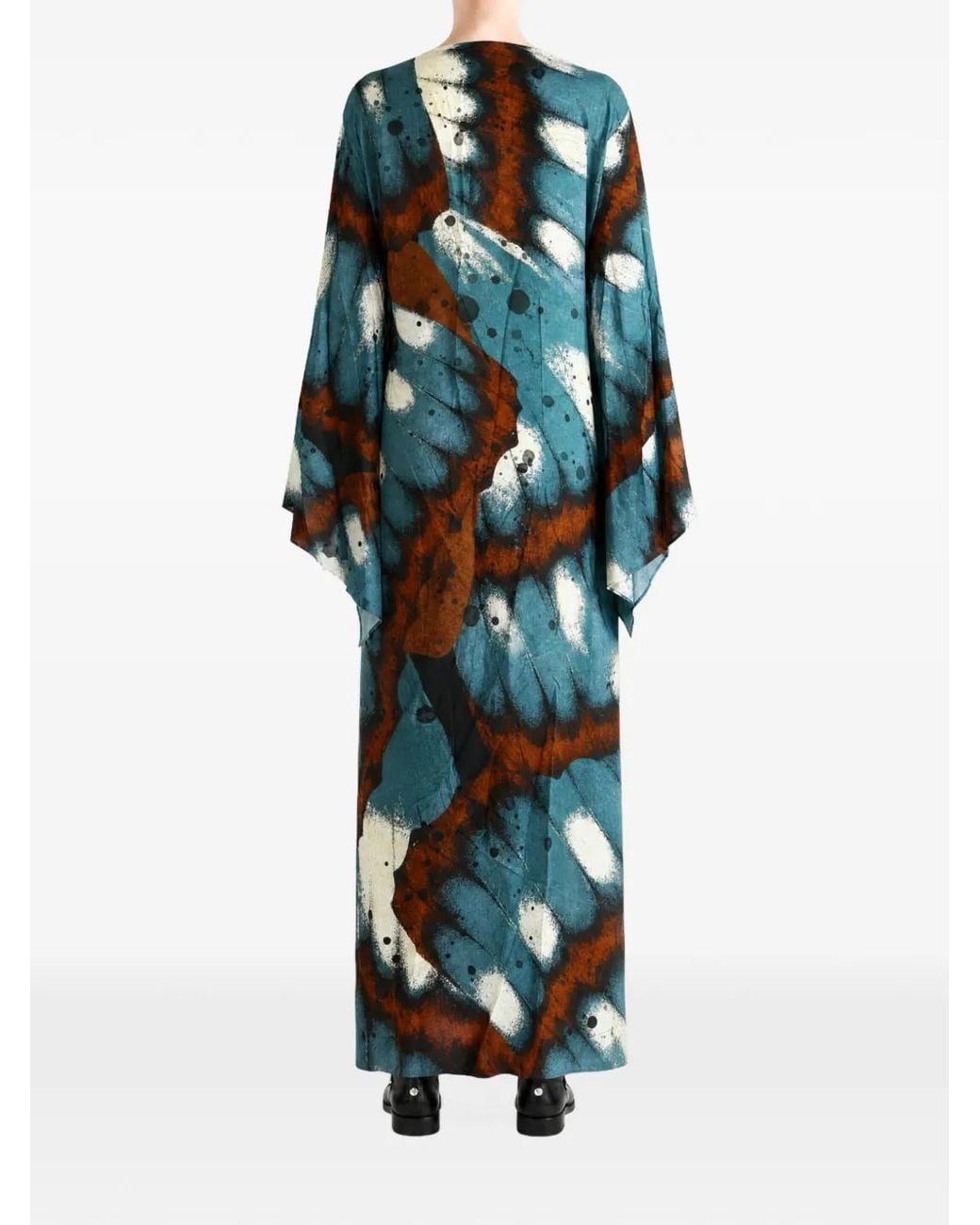 YANGKEHAN Blue Floral-Print Silk Coat