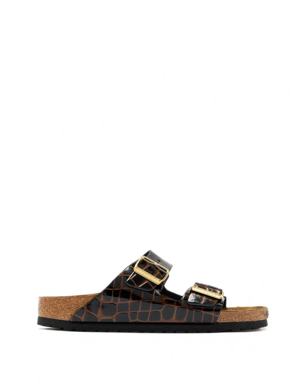 Birkenstock Black Arizona Crocodile-Effect Leather Sandals