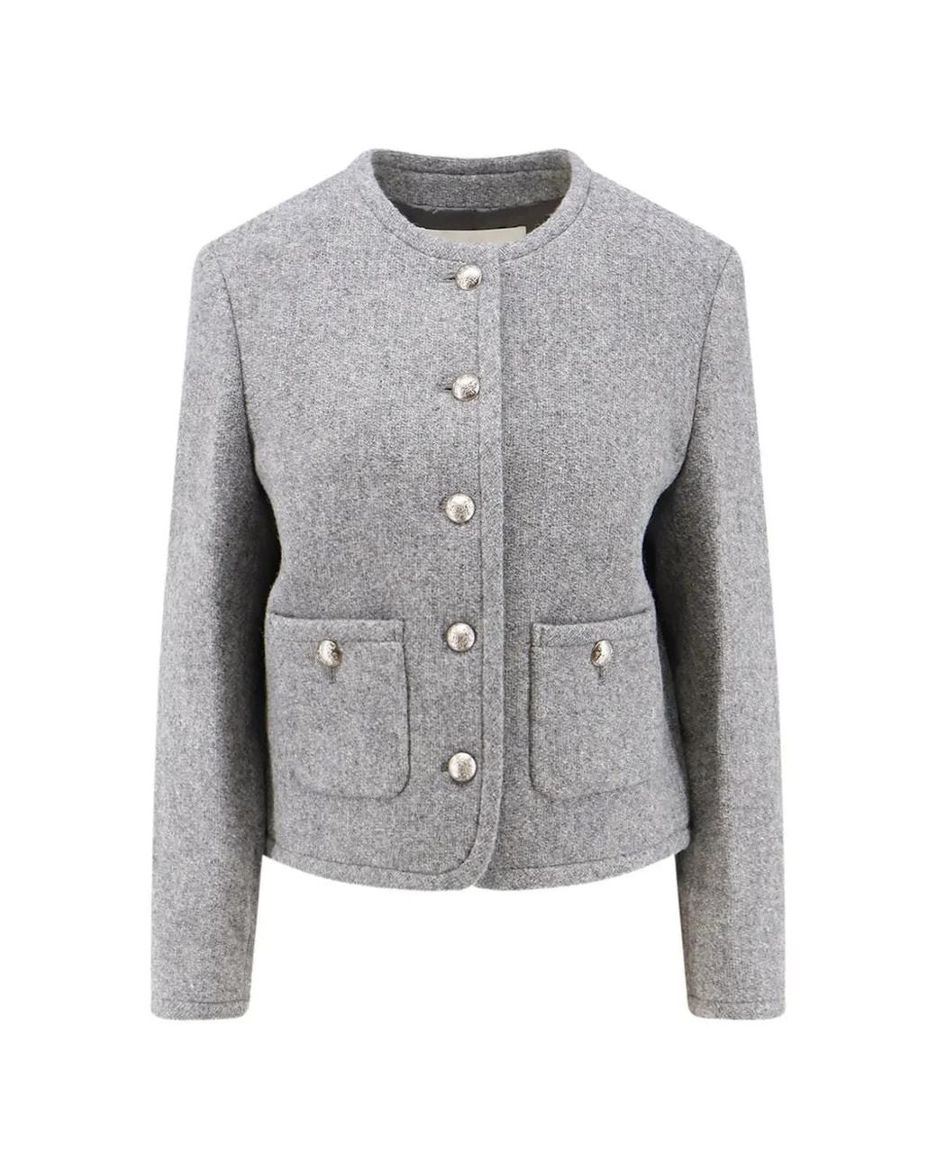 DUNST Gray Button-Up Collarless Tweed Jacket
