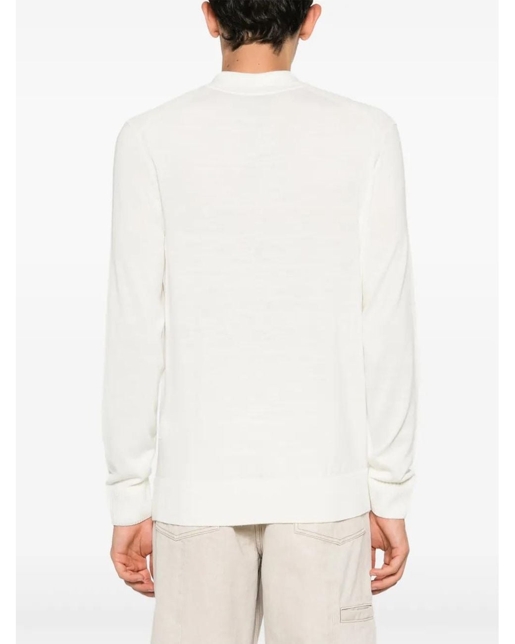 Boss White Logo-Embroidered Virgin Wool Blend Jumper for men