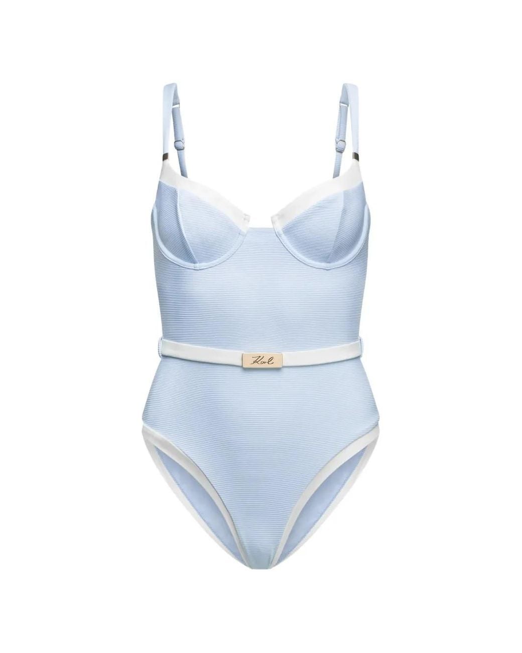Karl Lagerfeld Blue Signature Belted Swimsuit