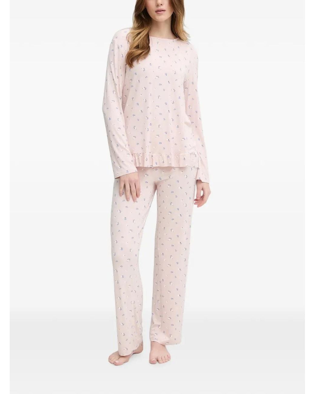 Benetton Pink Floral-Print Ruffled Nightwear Set
