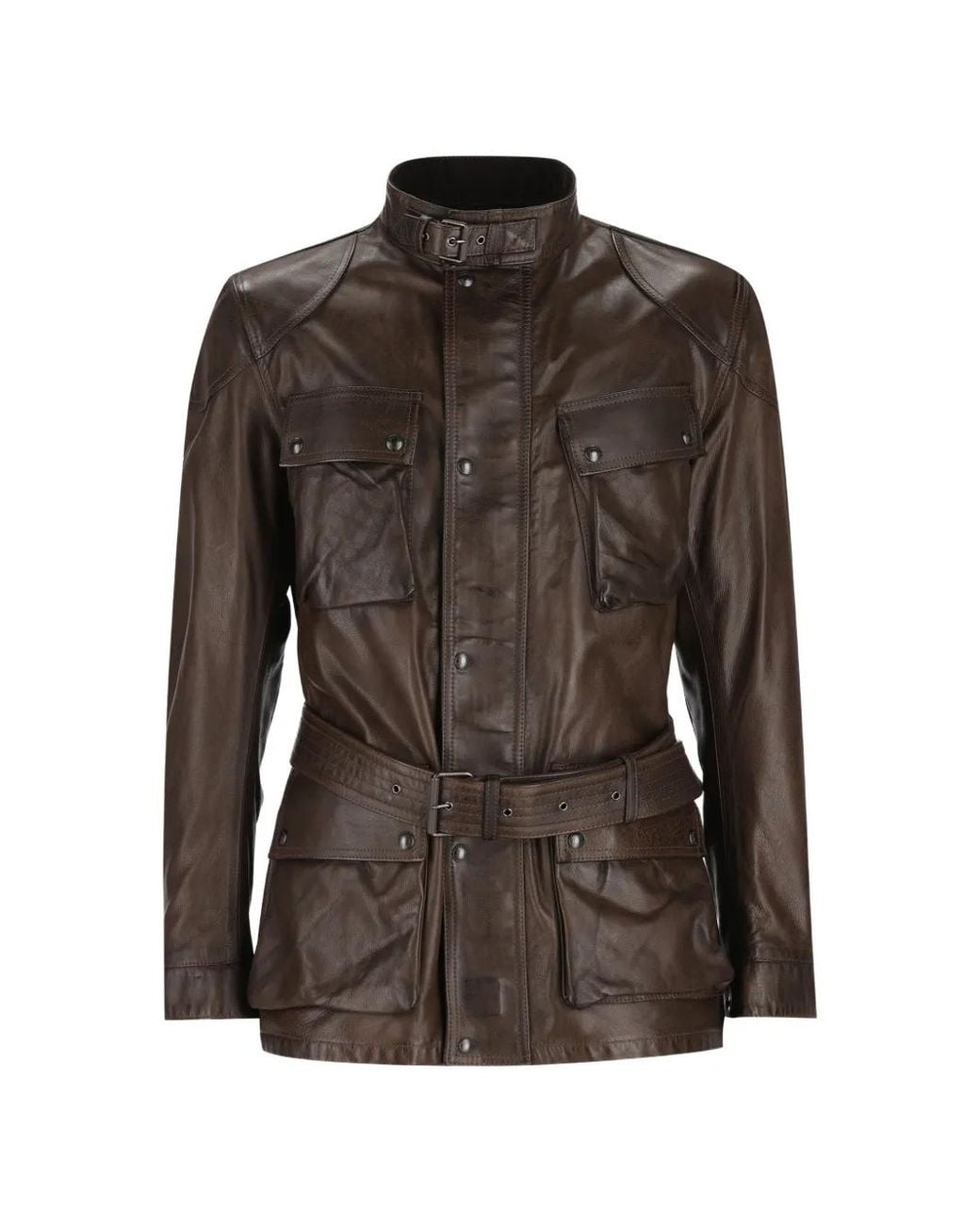 Belstaff Brown Trialmaster Belted Leather Jacket for men