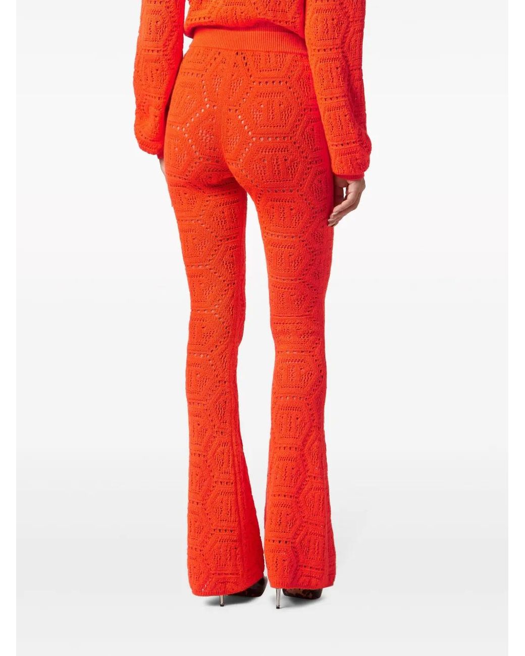 Philipp Plein Red Pantalon Évasé À Motif Monogrammé
