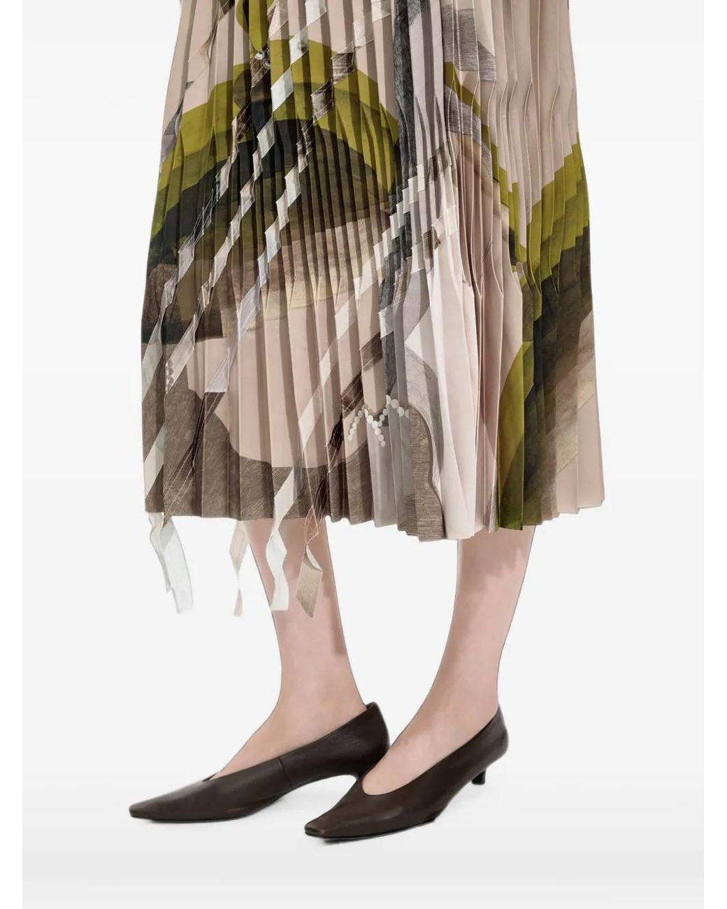 JNBY White Abstract-Print Pleated A-Line Midi Skirt