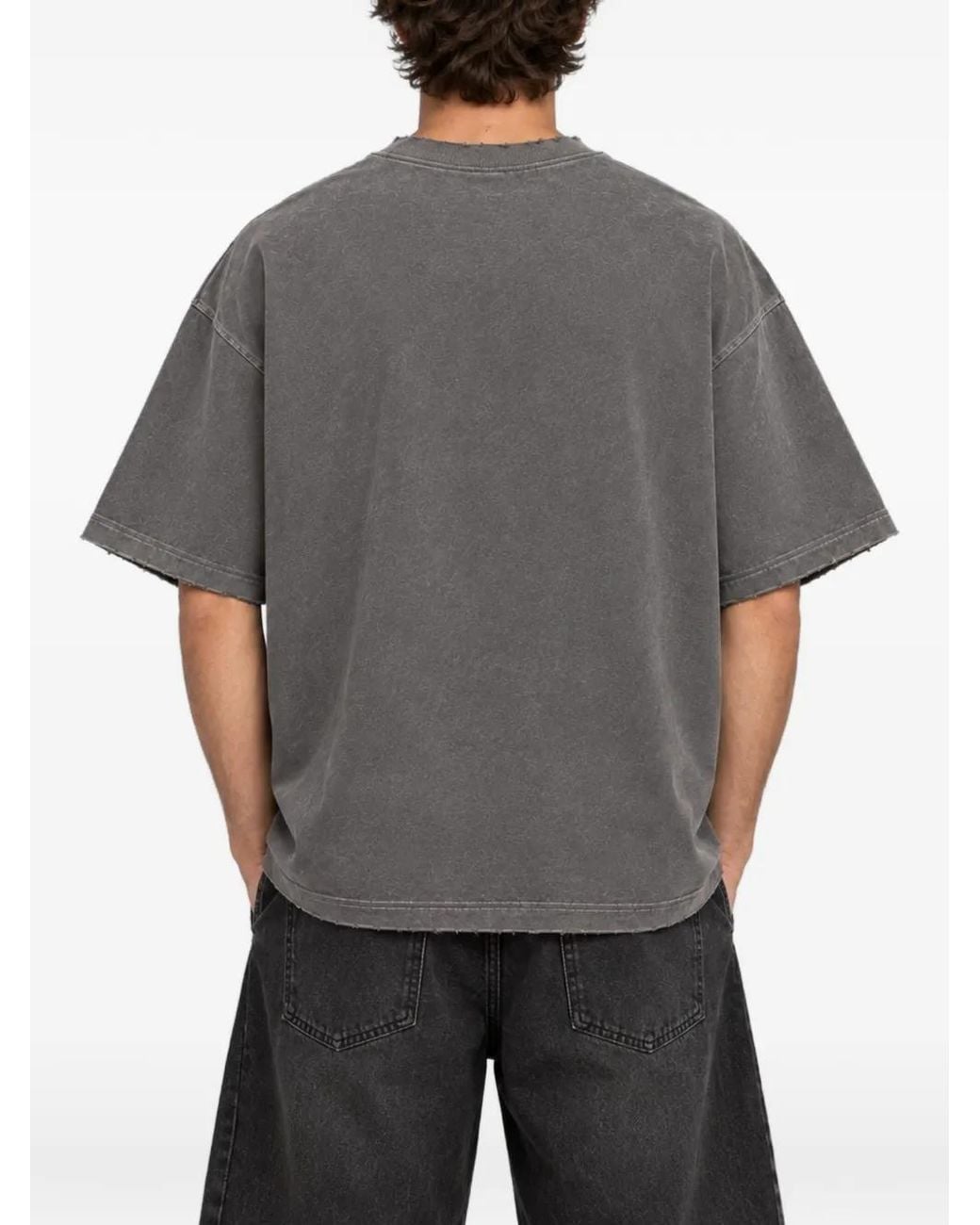 WARMAN Gray Graphic-Print Distressed T-Shirt for men