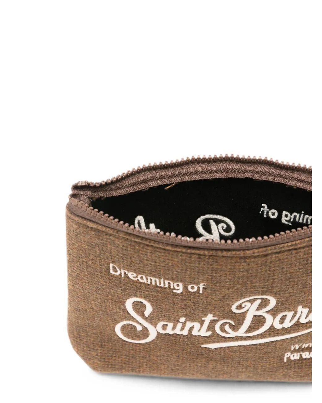 Mc2 Saint Barth Brown Aline Wool Blend Pochette With Houndstooth Pattern And Logo Embroidery
