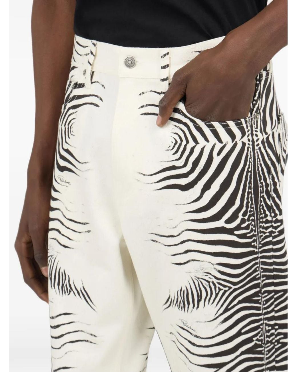 Roberto Cavalli White Zebra-Print Jeans