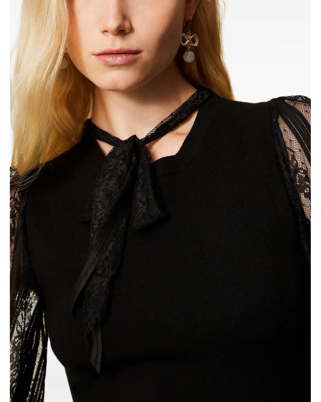 Twinset Black Lace Short Knit Dress