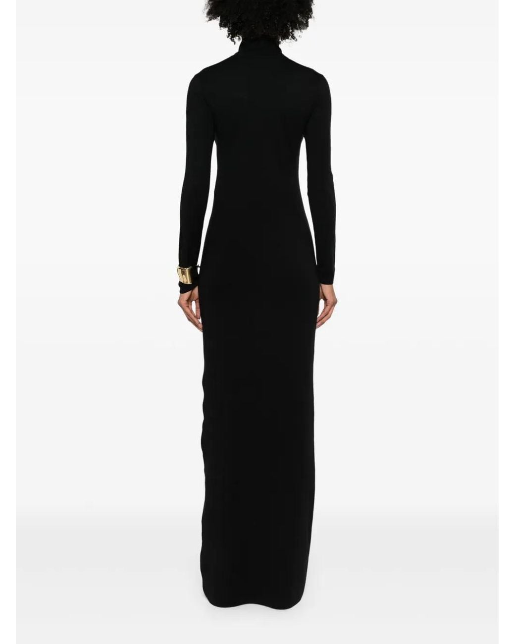 Saint Laurent Black Raffia Roll Neck Dress.