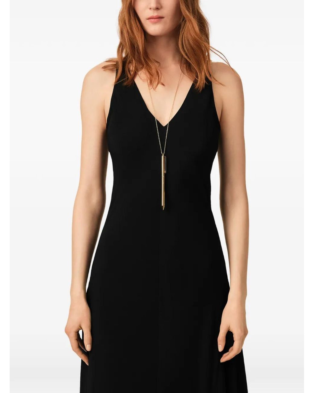 AMI Black Long Silk-Blend Godet Dress