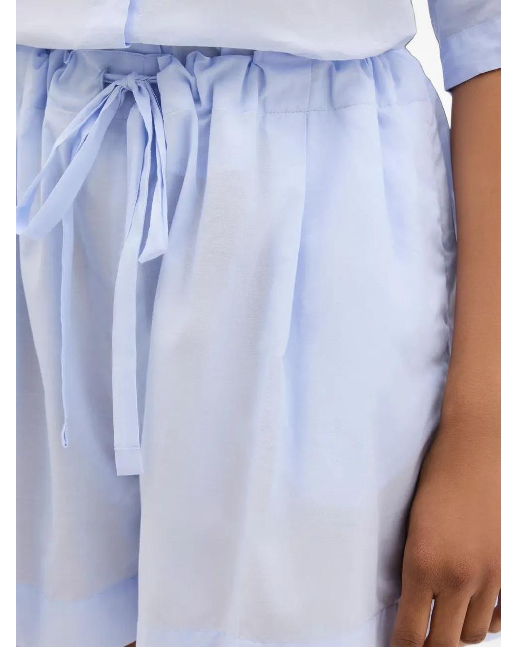 Another Tomorrow White Pleated Drawcord Cotton Shorts