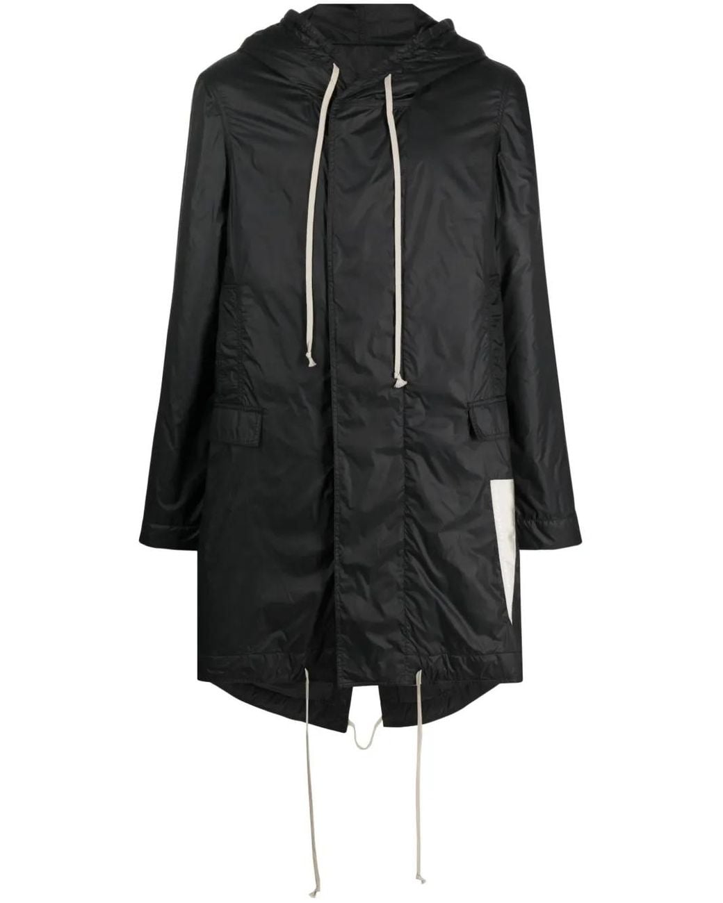 Rick Owens Black Fishtail Hooded Raincoat for men
