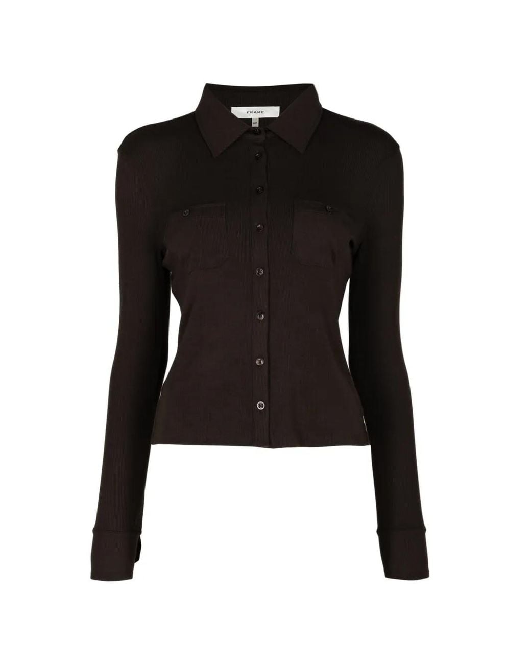 FRAME Black Ribbed Front-Pockets Shirt