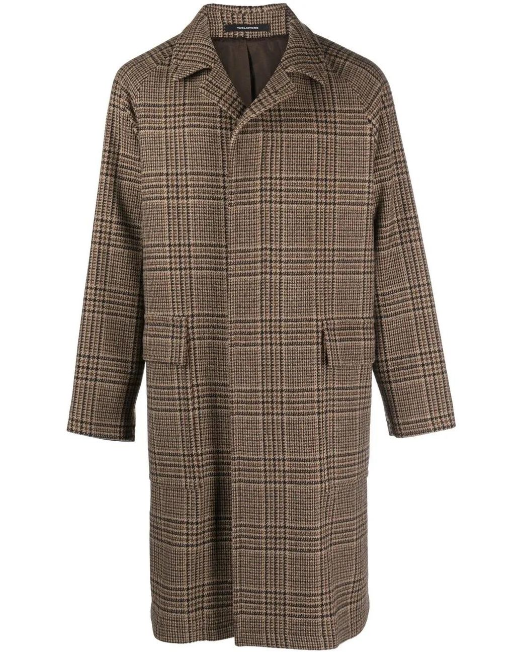 Tagliatore Brown Checked Single-Breasted Coat for men