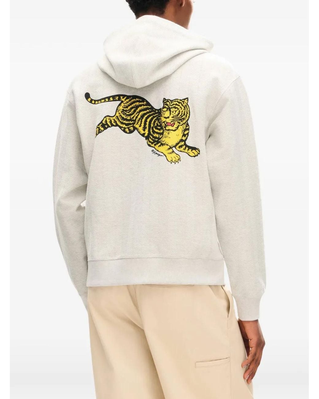 KENZO White Jumping Tiger Herringbone Hoodie for men