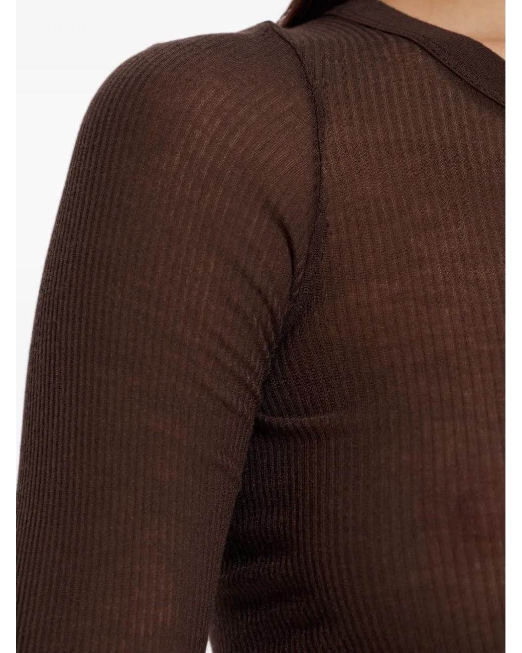 Rick Owens Brown Long-Sleeve Cropped Top