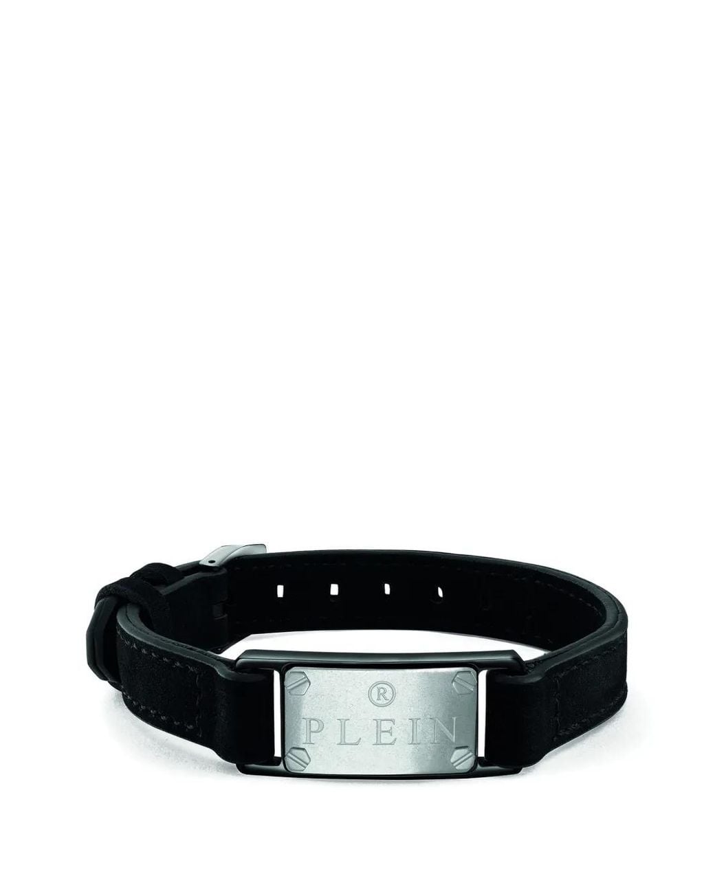 Philipp Plein Black Logo-Engraved Plaque Bracelet for men