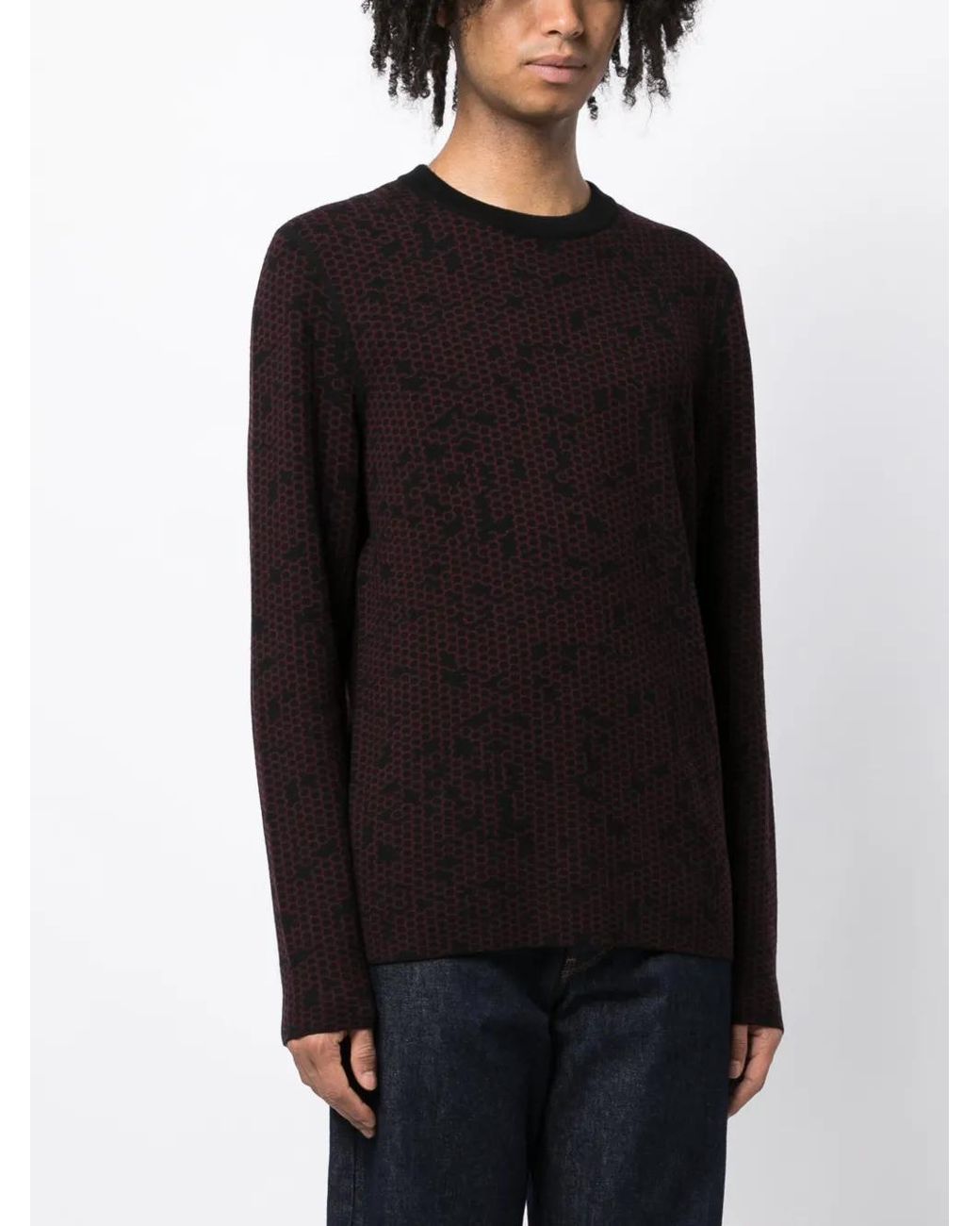 Lanvin Black Patterned Intarsia-Knit Wool Jumper for men