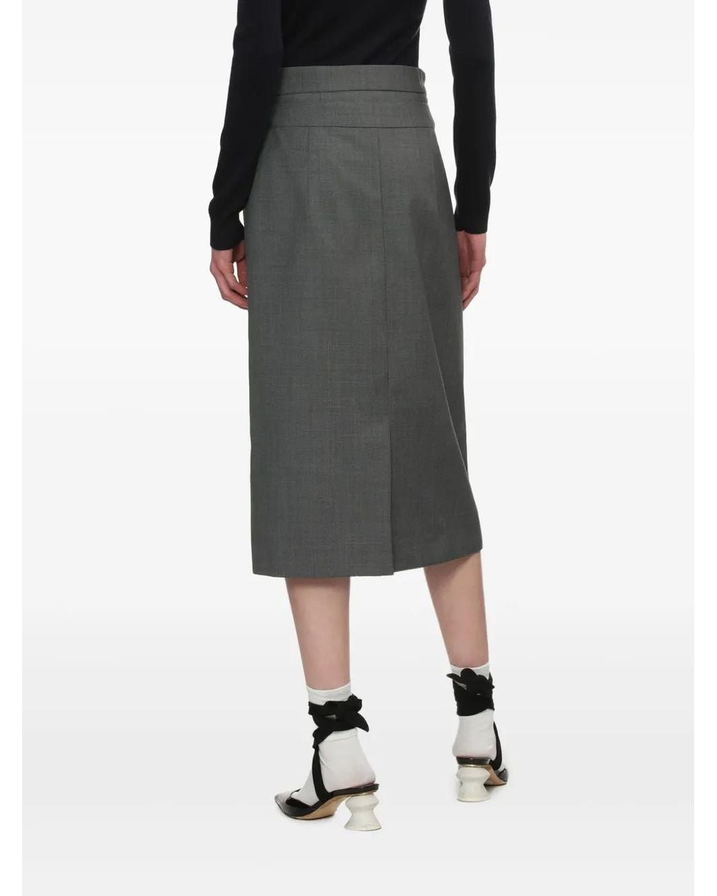 ShuShu/Tong Gray Layered-Details Midi Skirt