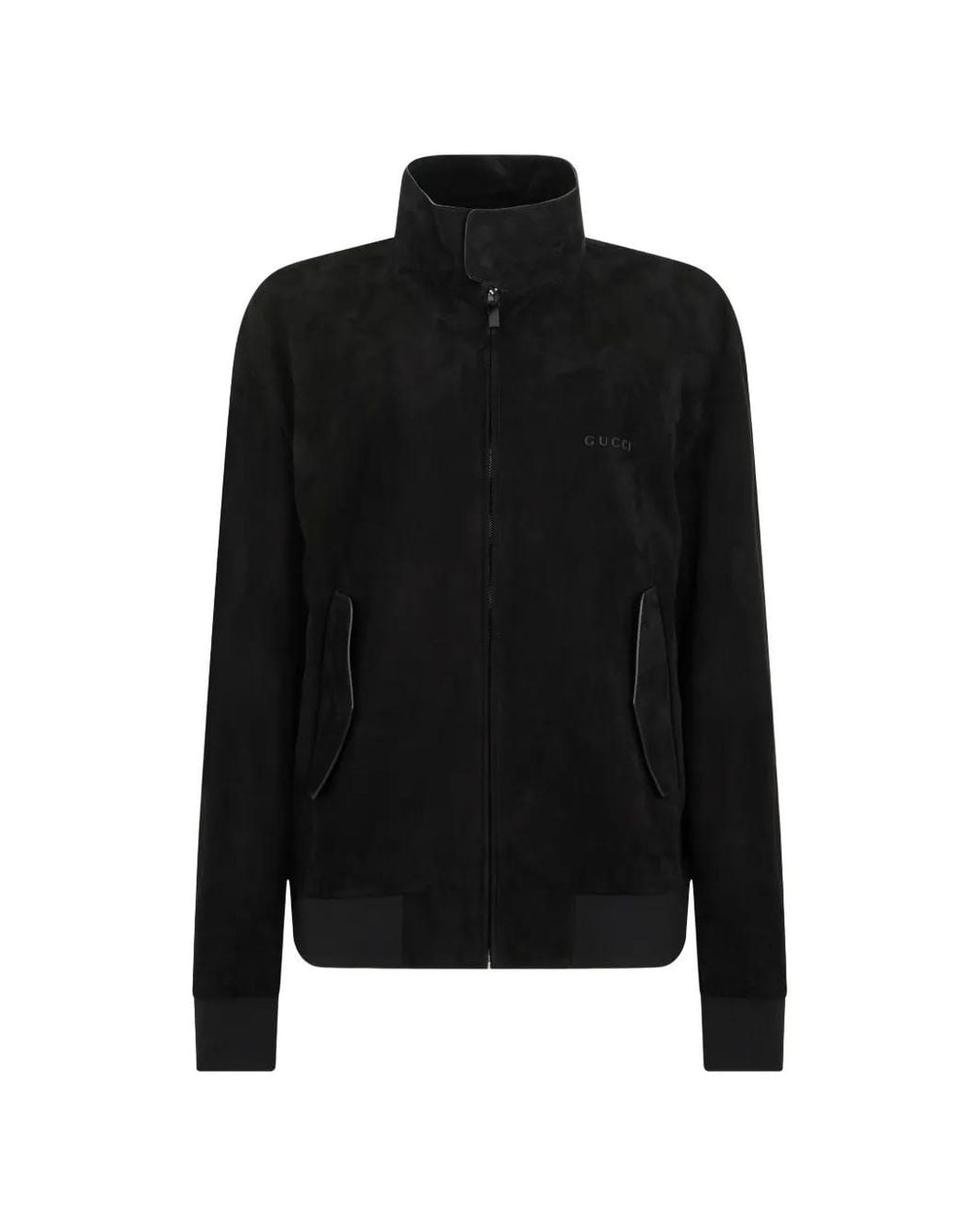 Gucci Black Logo-Embroidered Leather Jacket for men