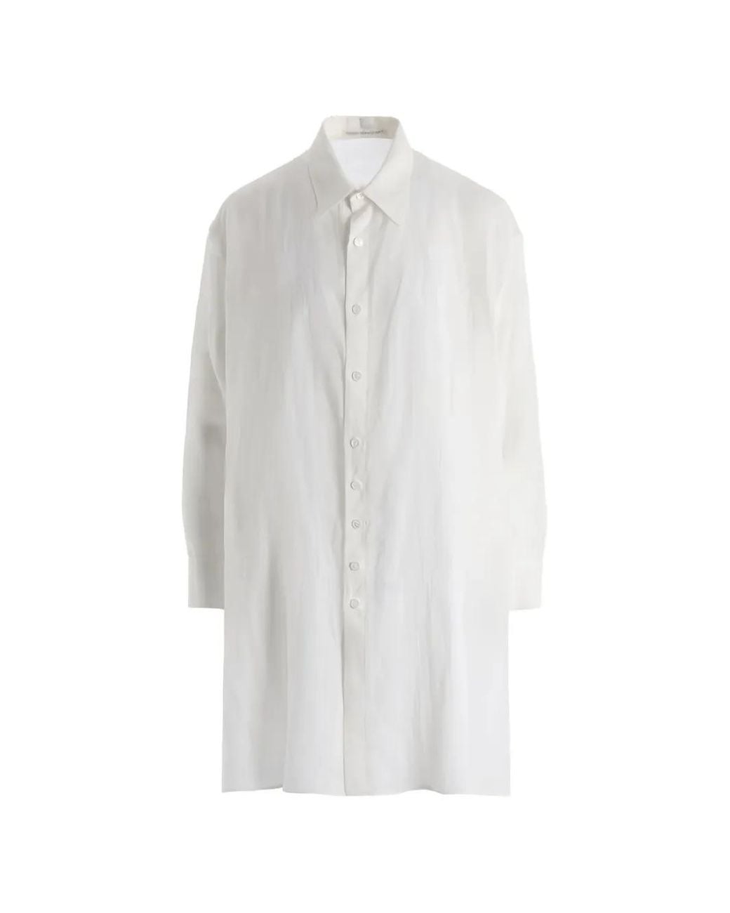 Yohji Yamamoto White Graphic-Print Long-Line Shirt