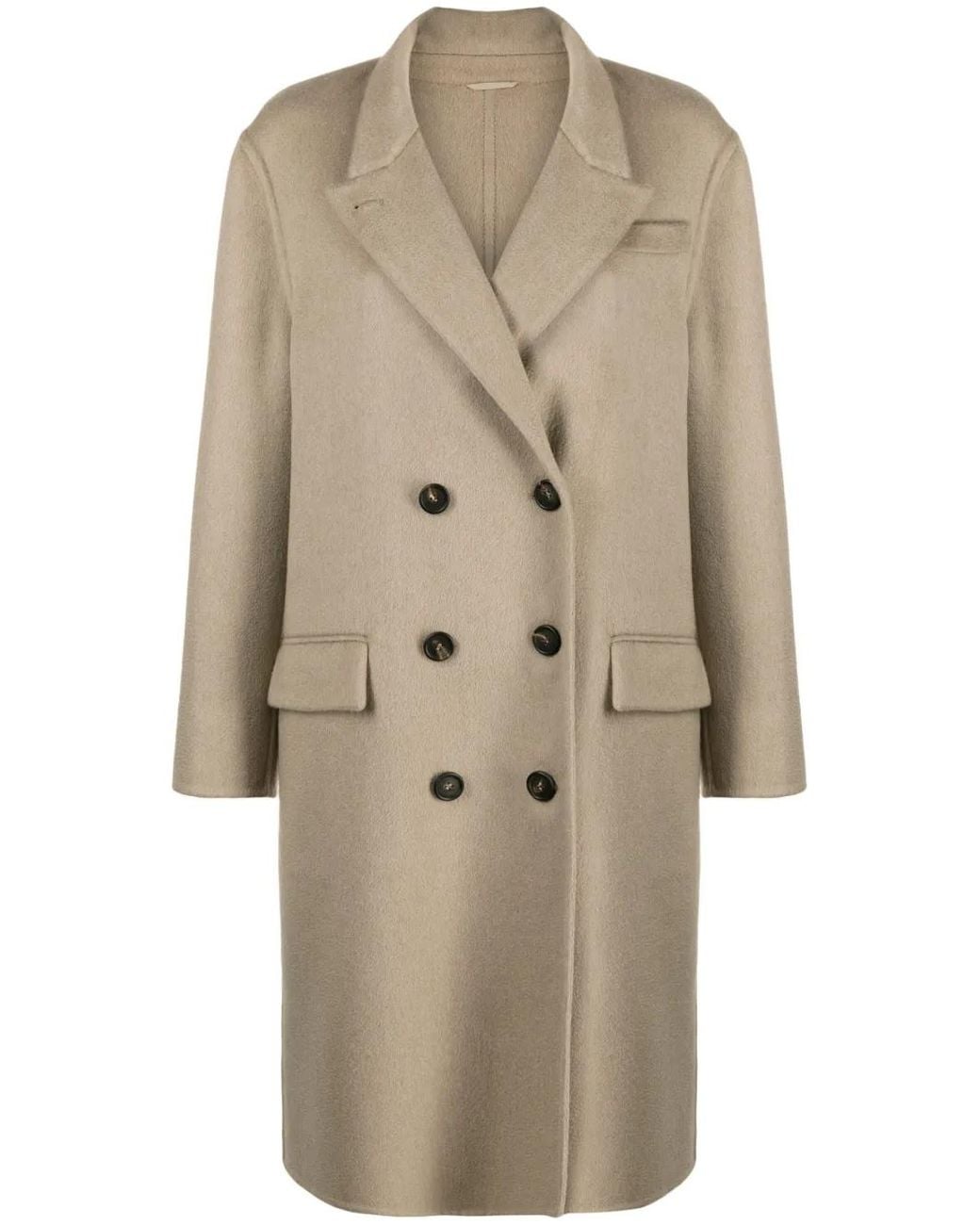 Brunello Cucinelli Natural Double-Breasted Cashmere Coat