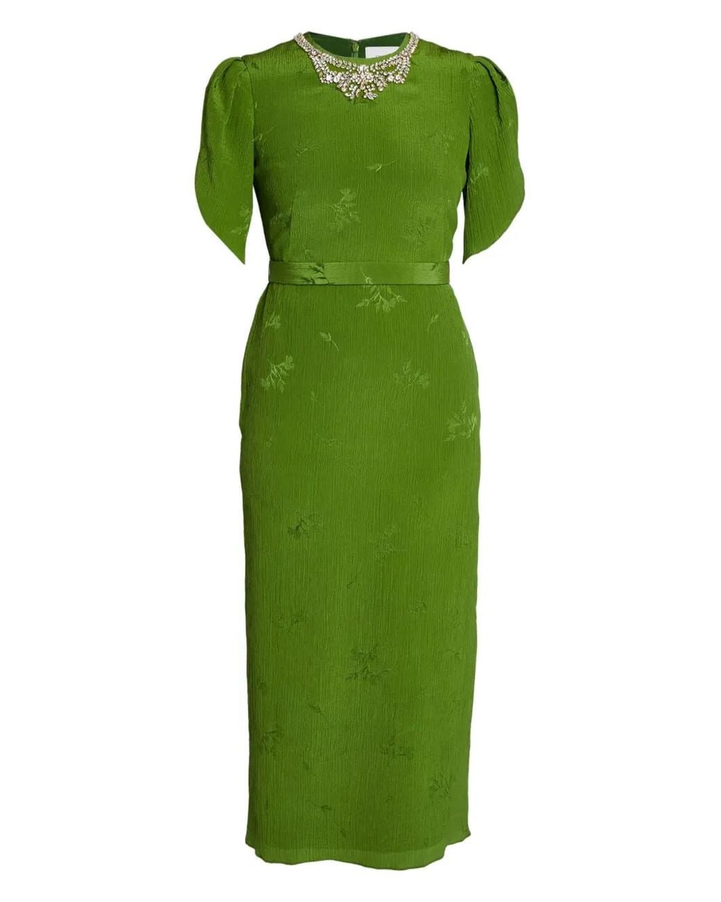 Erdem Green Puff-Sleeve Midi Dress