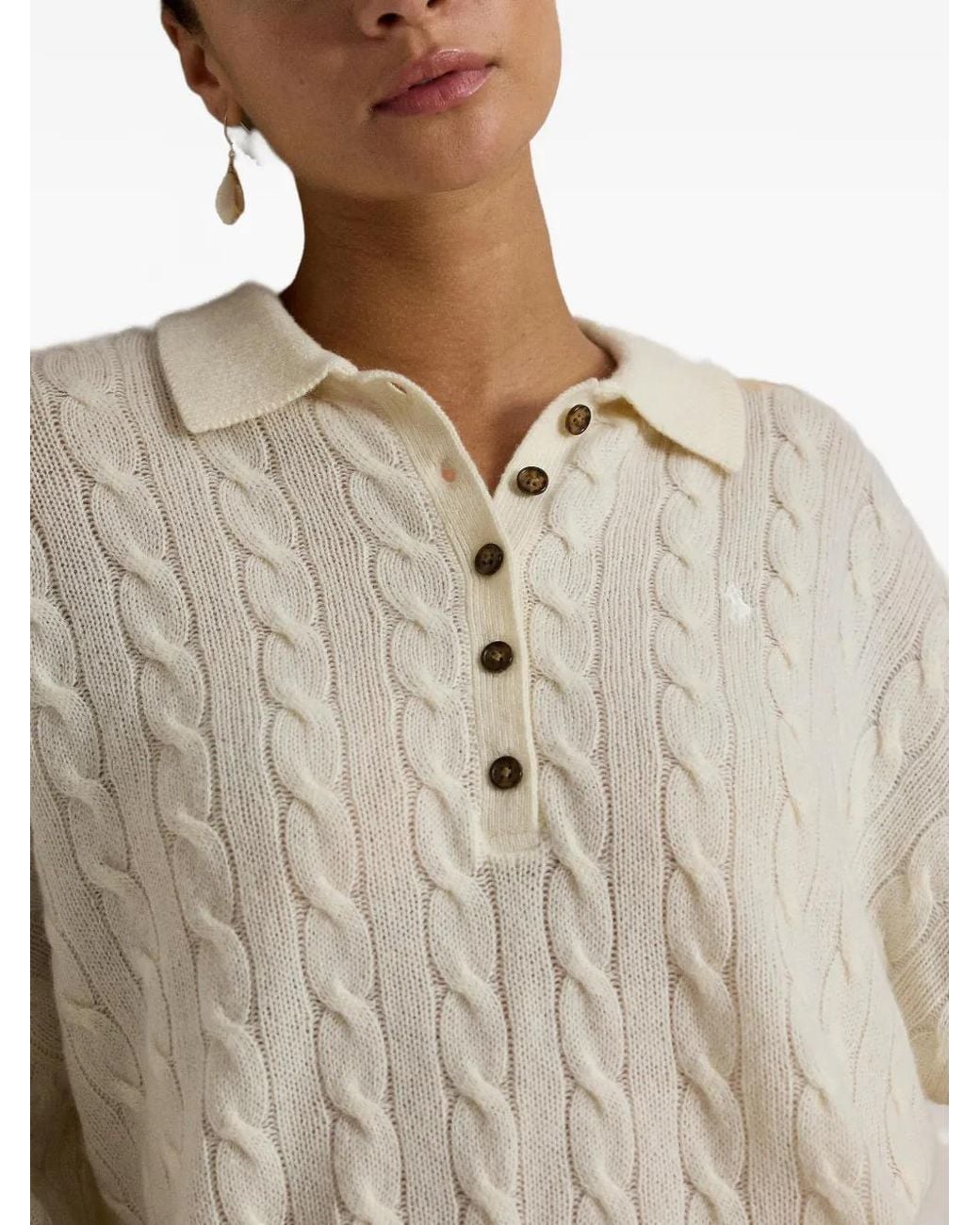 Polo Ralph Lauren White Cable-Knit Wool And Cashmere Polo Jumper