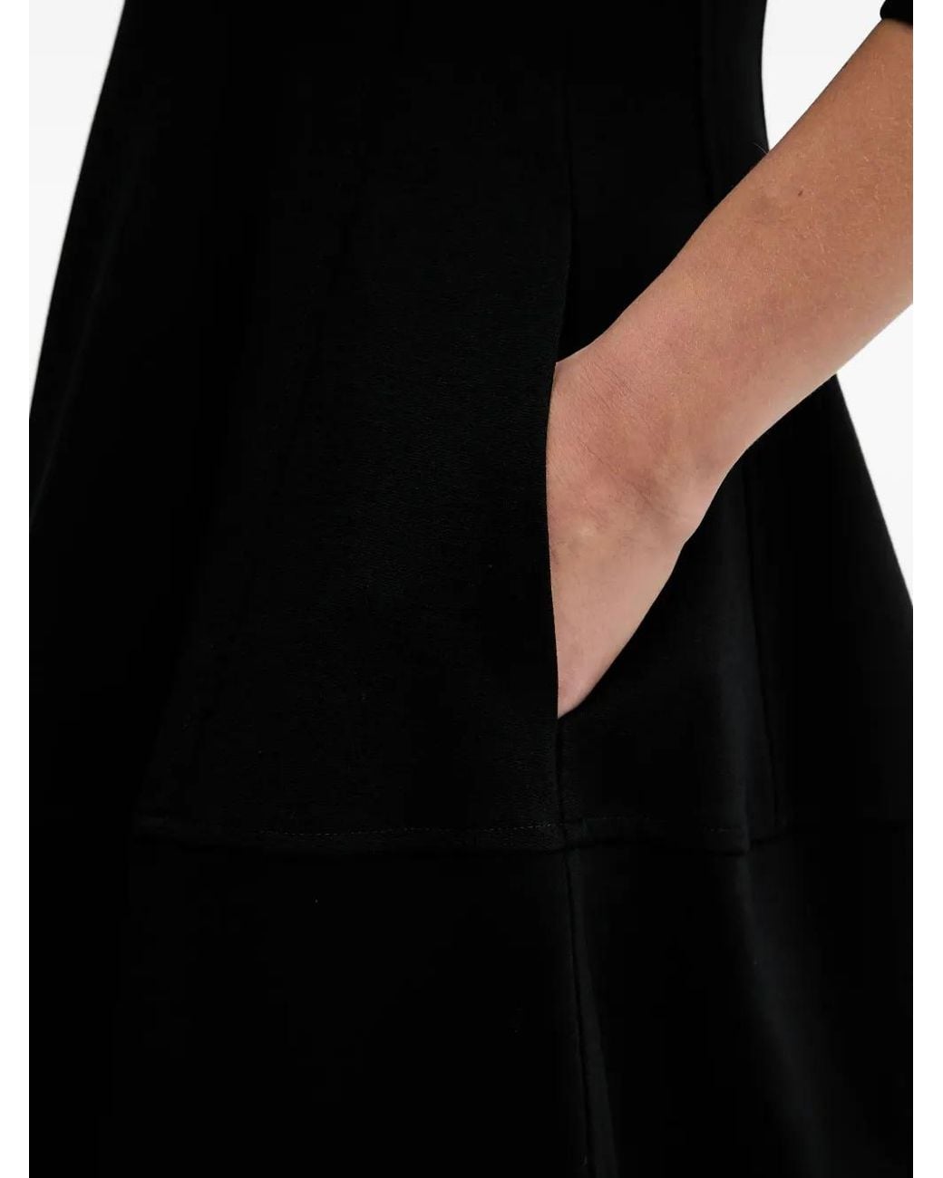 Liviana Conti Black Fleur Shirt-Collar Side-Pocket Midi Dress