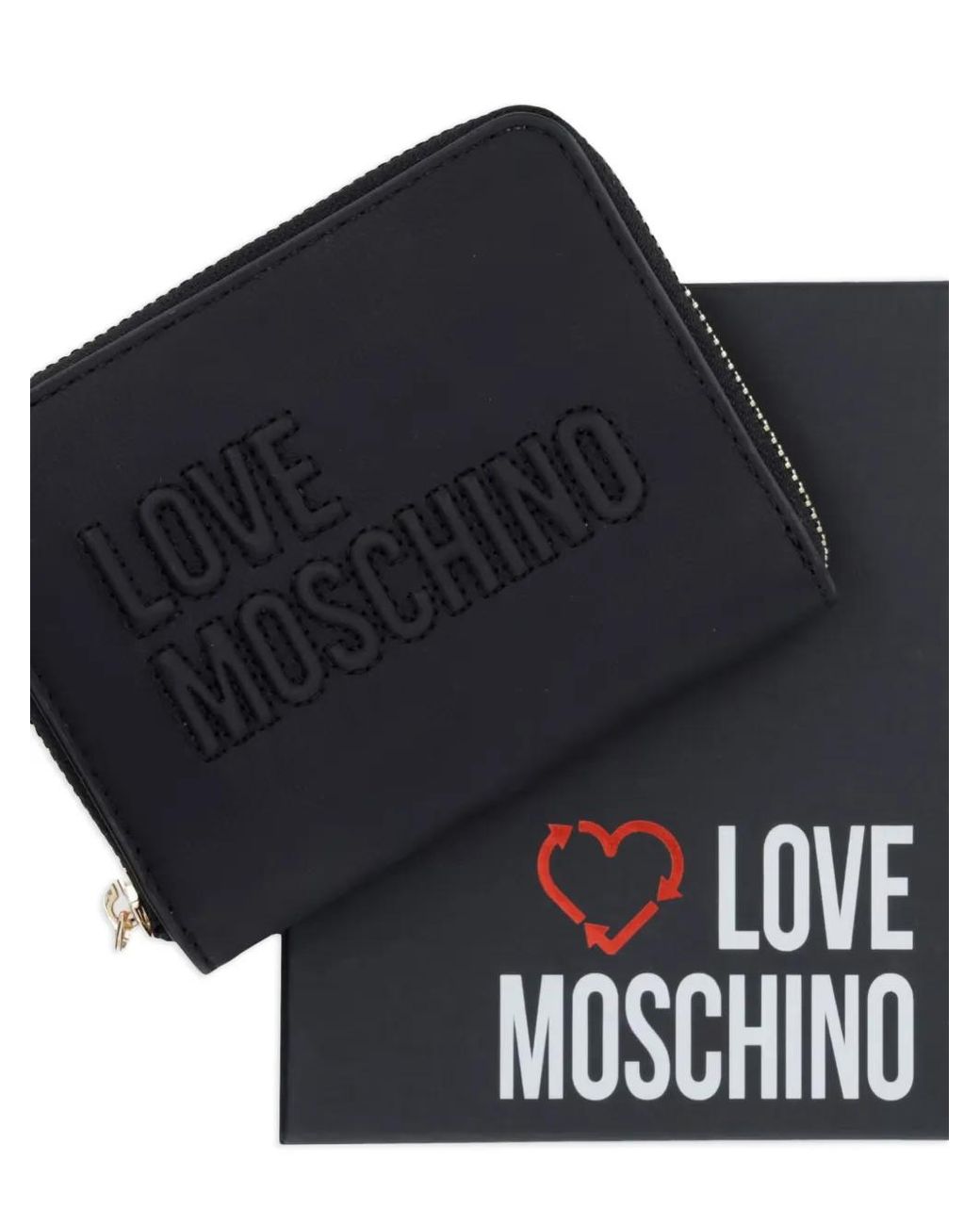 Love Moschino Black Logo-Embossed Zip-Around Wallet