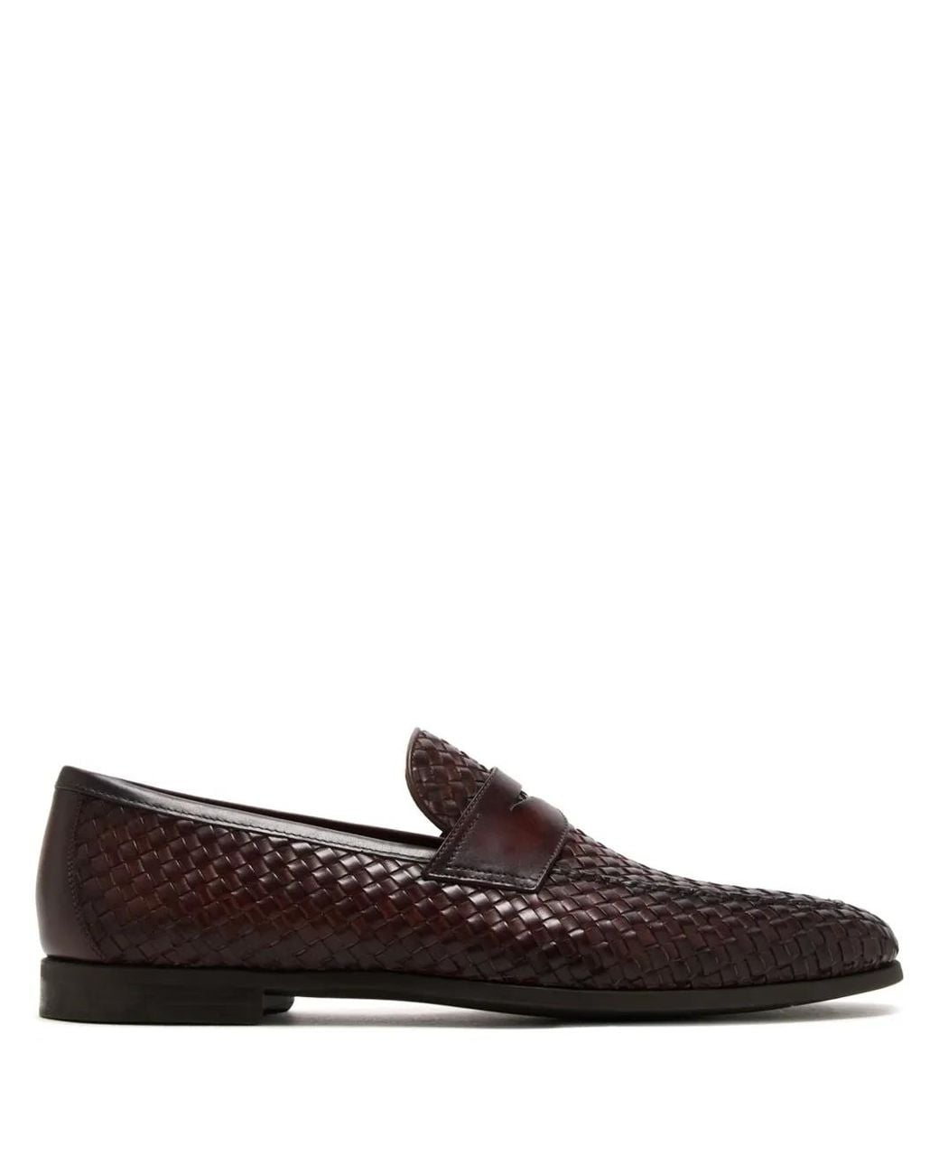 Magnanni Shoes Brown Herman Woven-Leather Loafers for men
