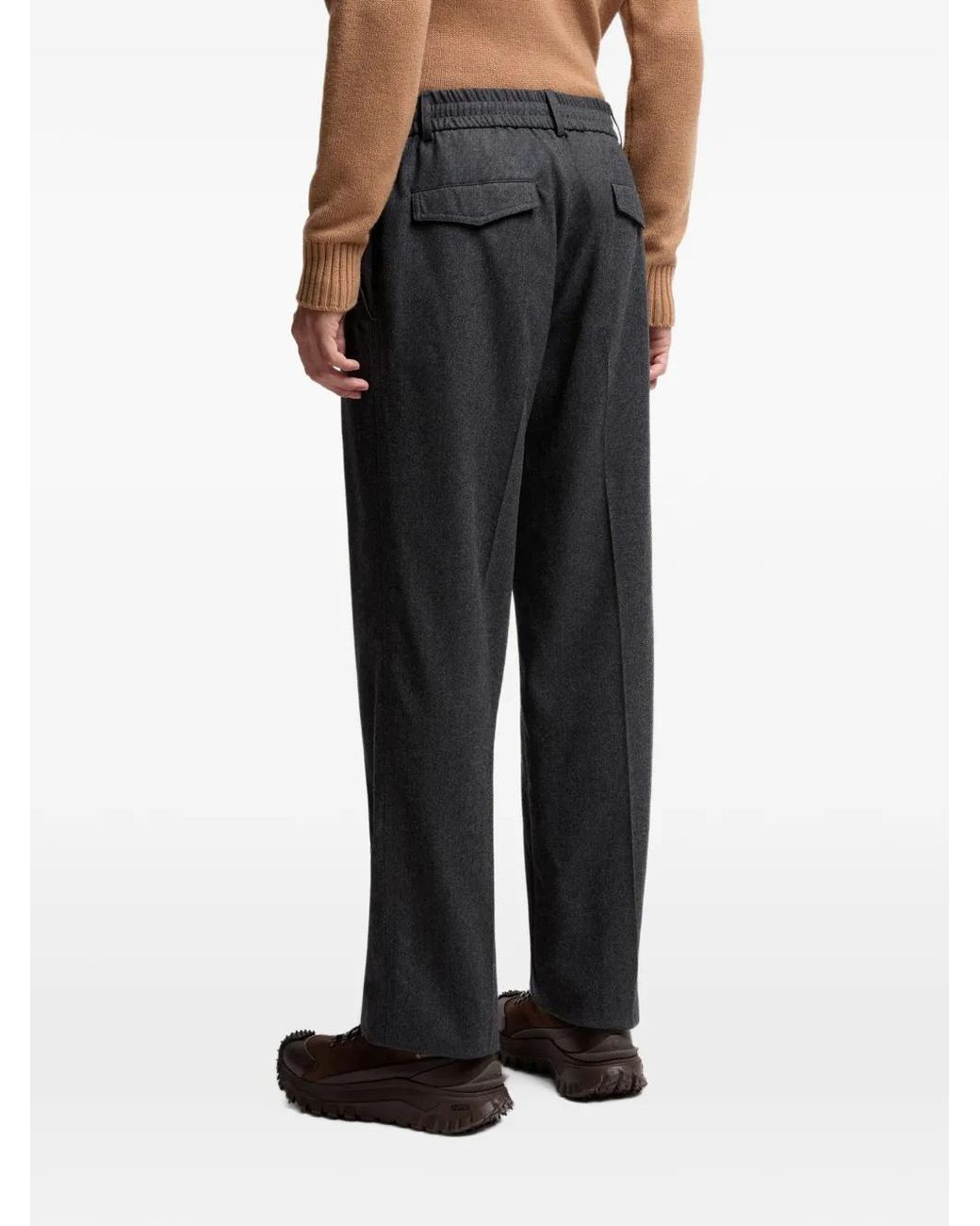 Moncler Gray Wool Flannel Tailored Trousers for men