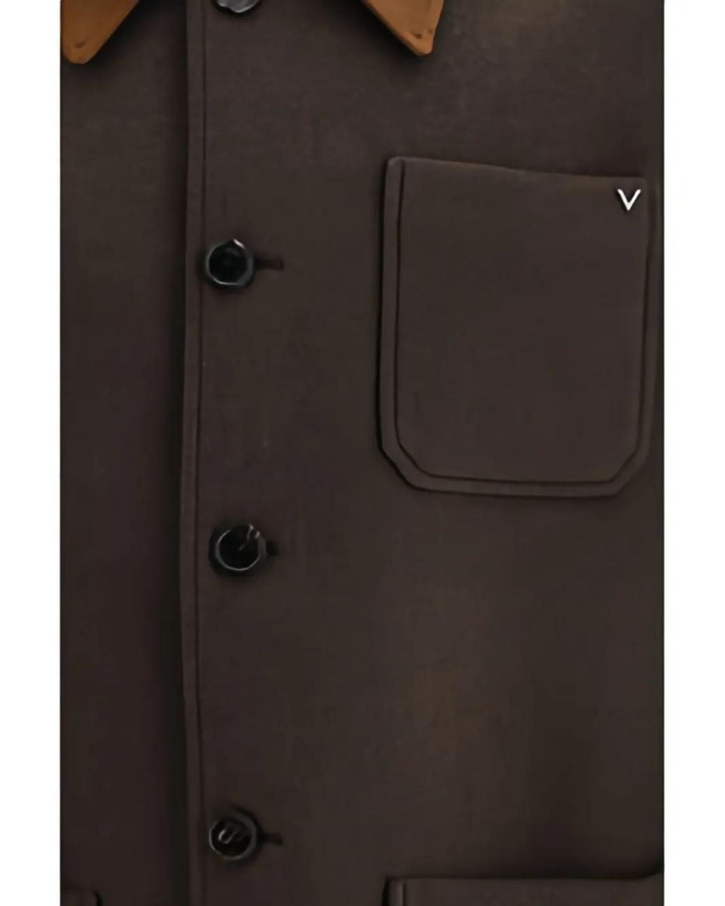 Valentino Garavani Brown Double Wool Caban With Suede Collar And Metallic V Detail for men