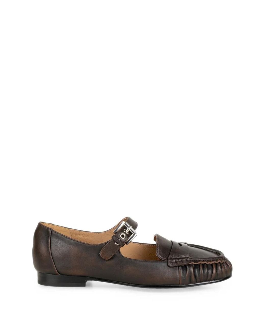 Bibi Lou White Buckled Ruched Ballet Flats