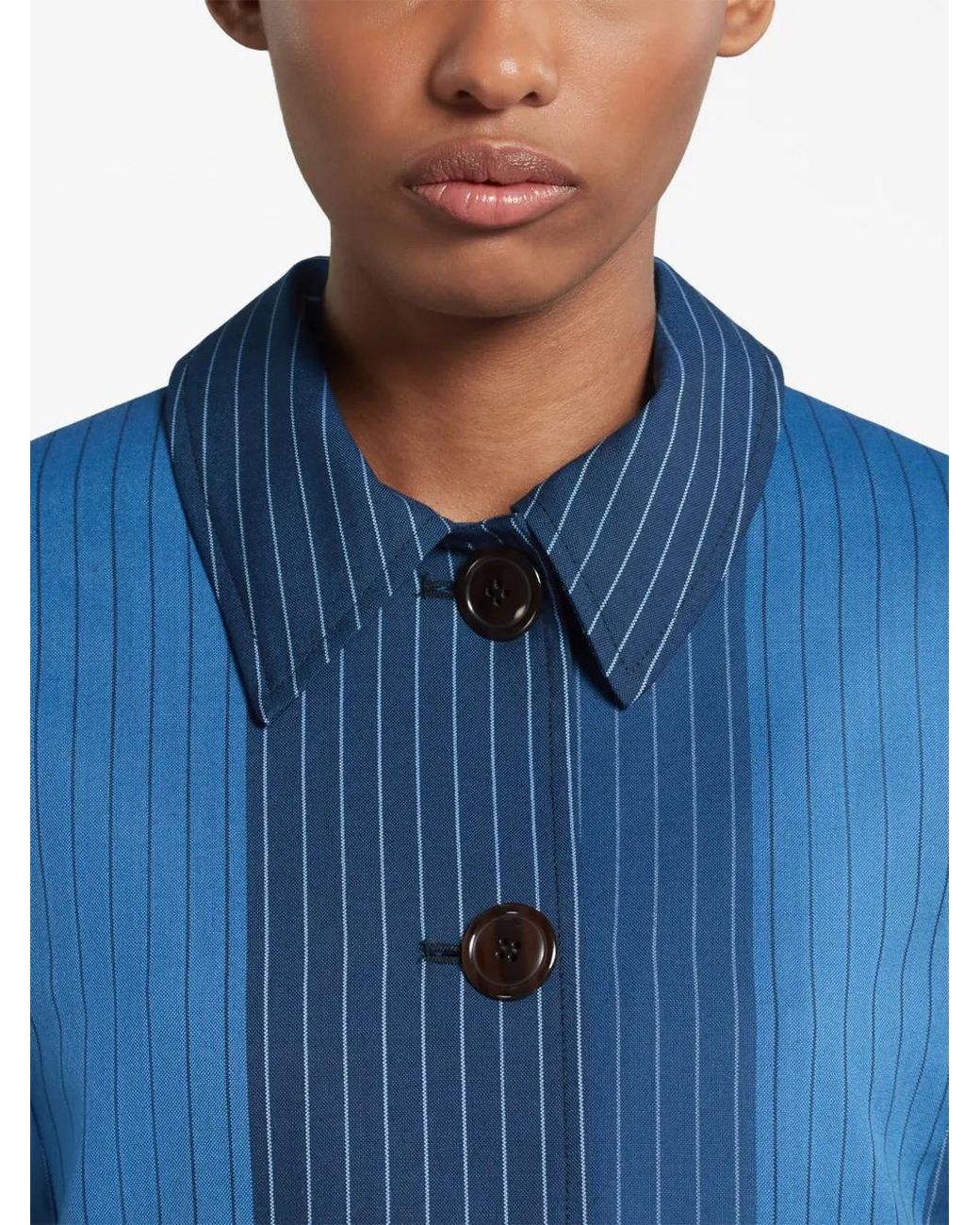 Marni Blue Pinstripe-Pattern Virgin Wool Jacket