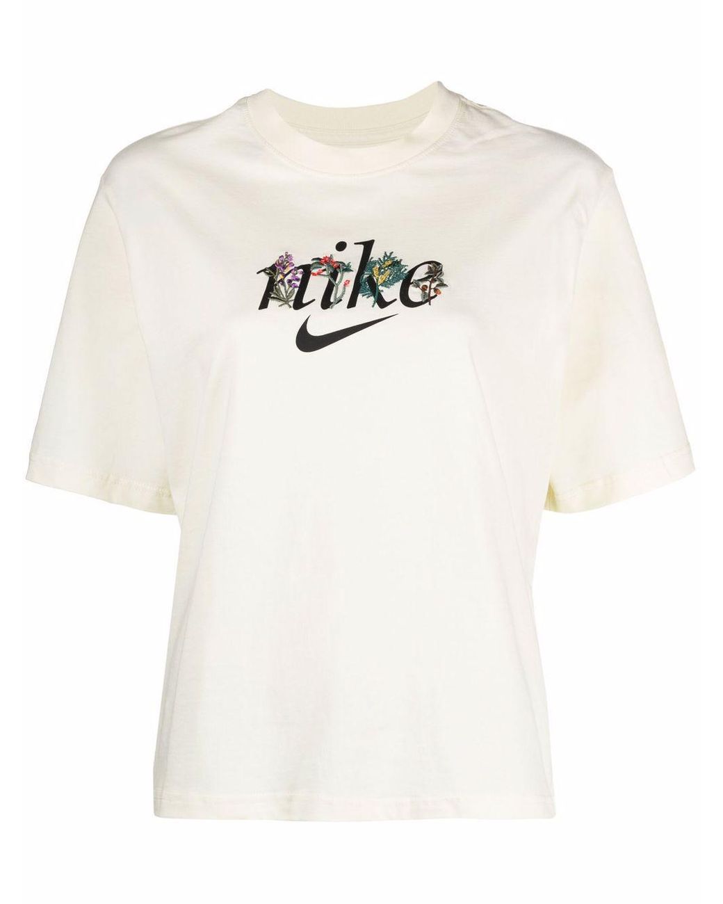 Nike T-shirt Geborduurde Bloemen in het Wit Lyst