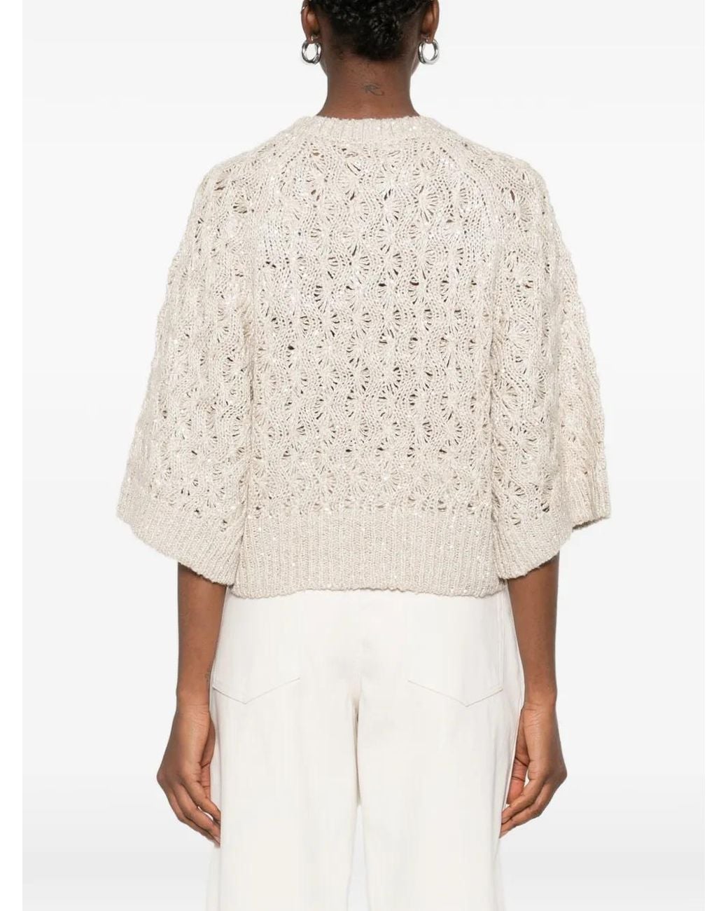 Brunello Cucinelli White Short Sleeve Sweater