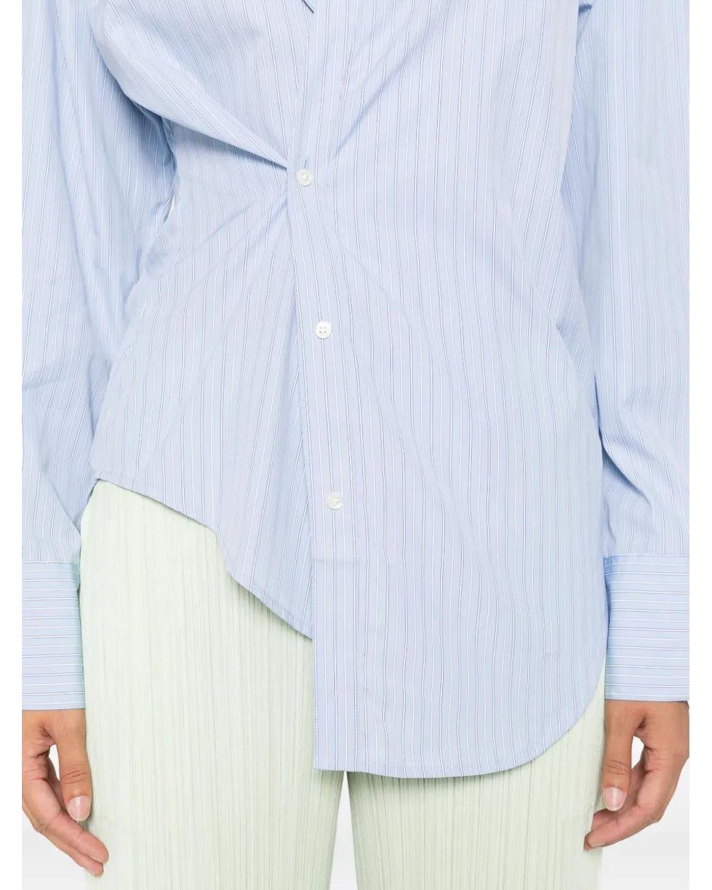 Rohe Blue Striped Asymmetrical Cotton Shirt