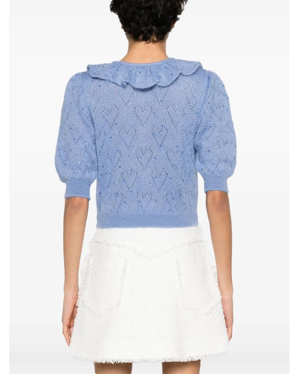 Alessandra Rich Blue Crystal-Embellished Crop Top