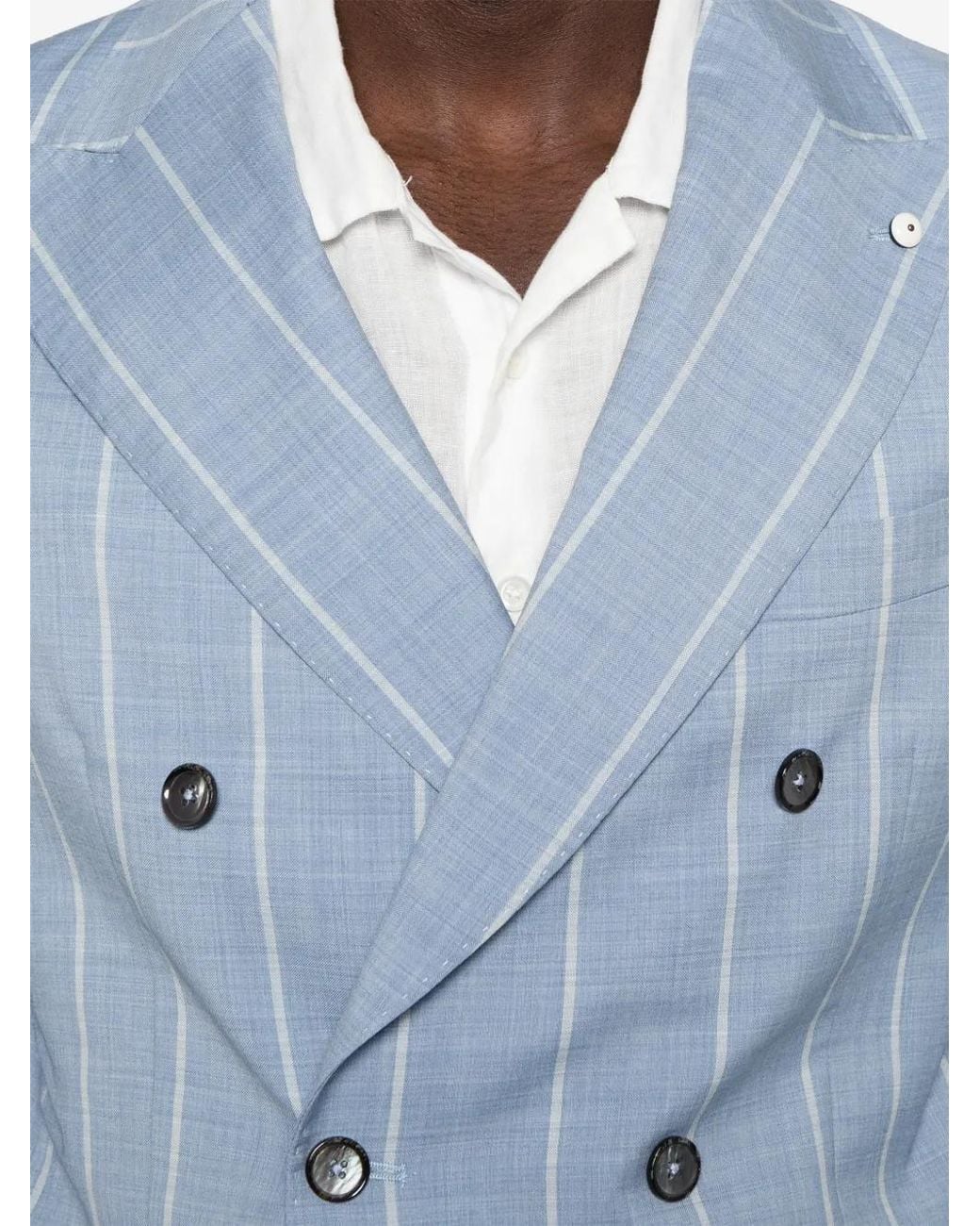 Luigi Bianchi Blue Pinstripe Double-Breasted Suit for men