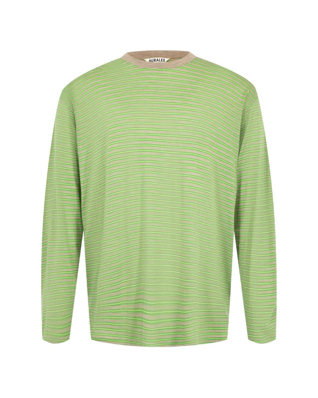 Auralee Green Striped Long-Sleeved T-Shirt for men