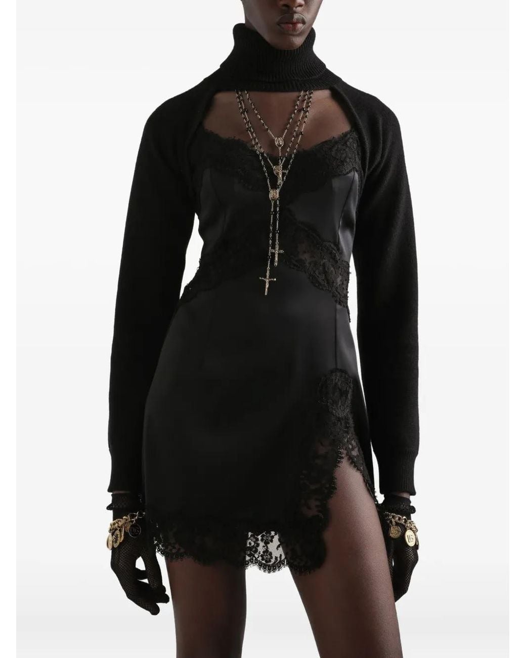 Dolce & Gabbana レーストリム ミニドレス Black