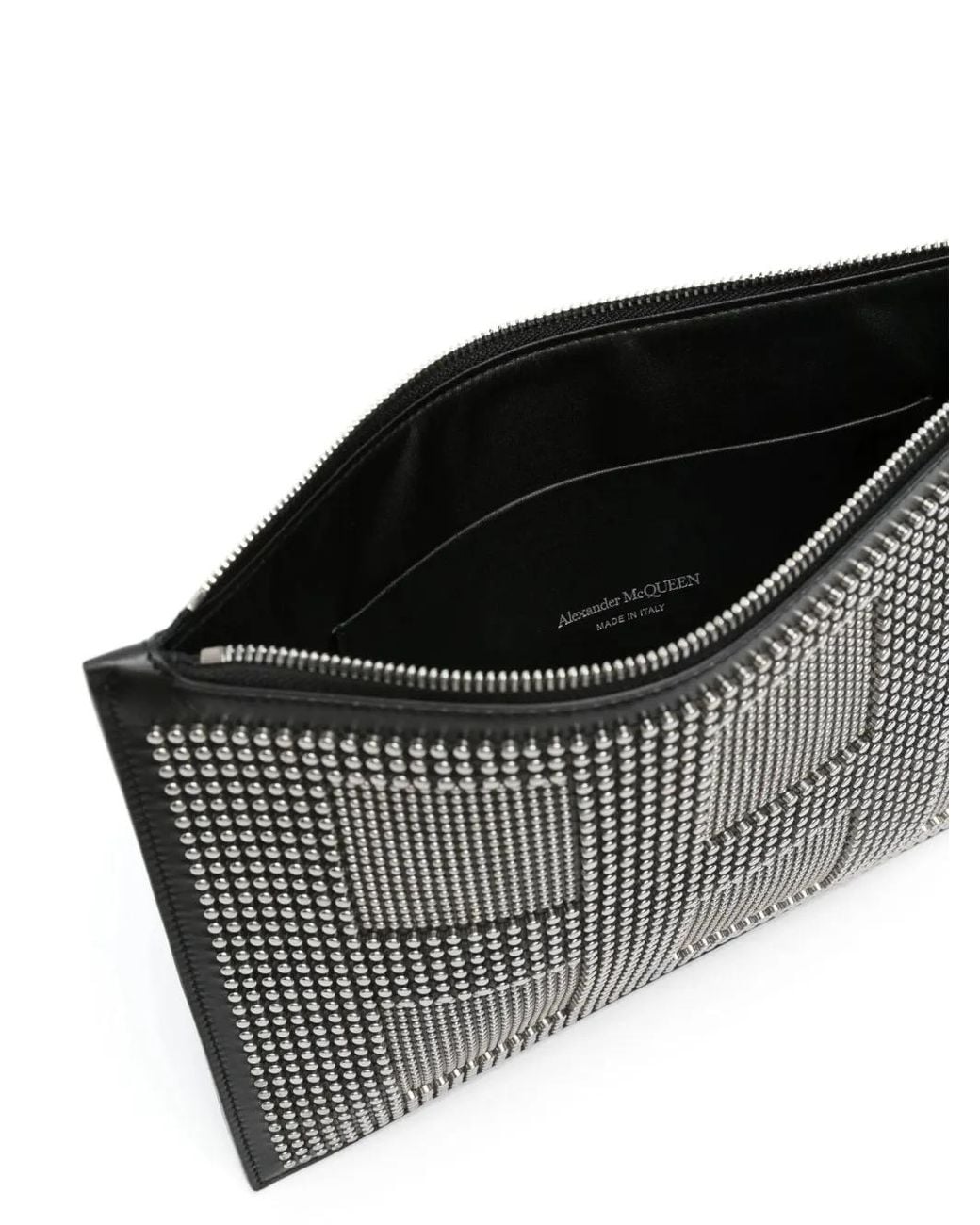 McQueen Black Studed Leather Clutch Bag for men