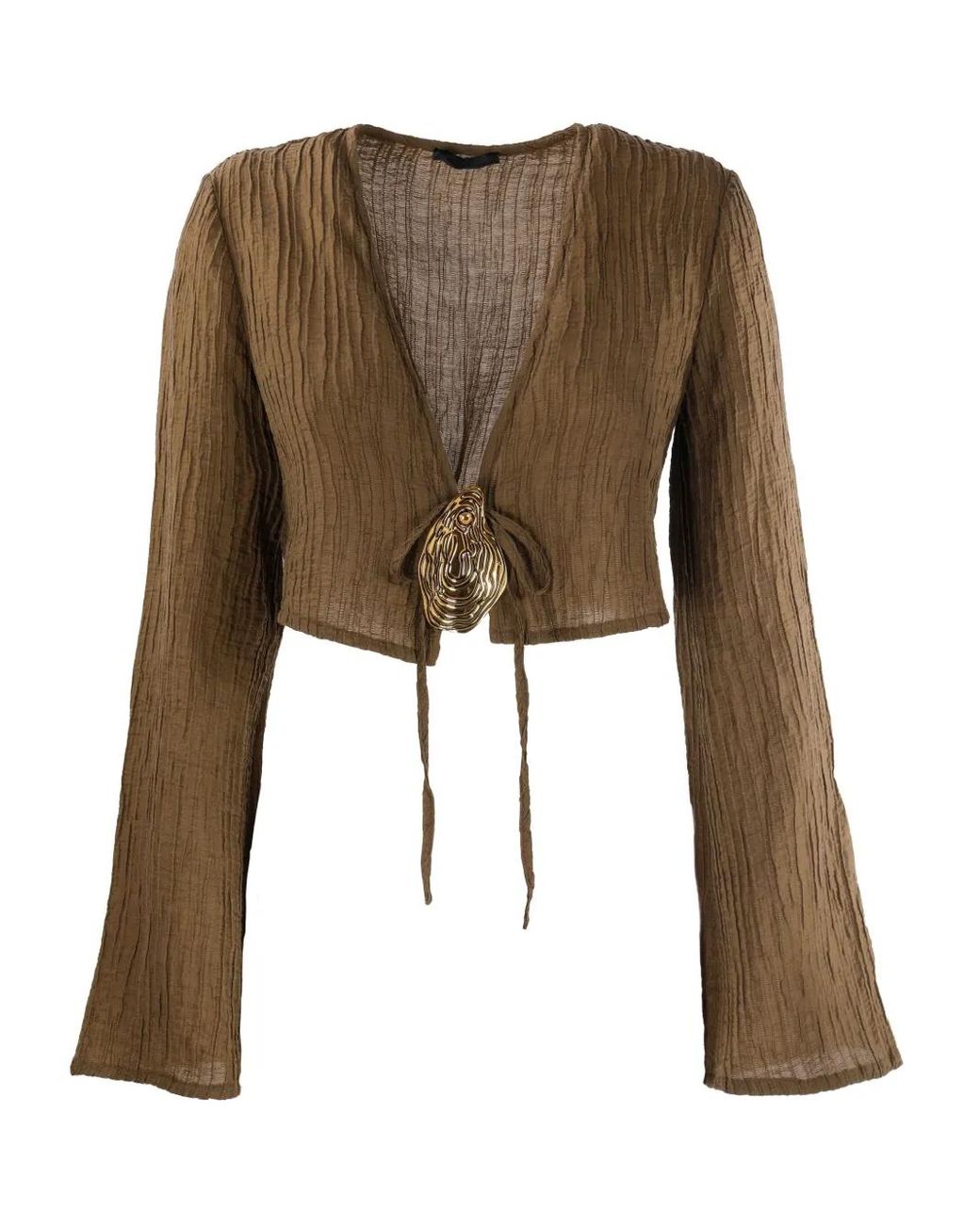 HAMOULET Green Hadar Bell-Sleeve Embellished Blouse