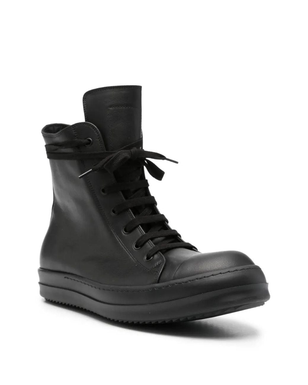 Rick Owens Black Lace-Up Leather Sneakers for men