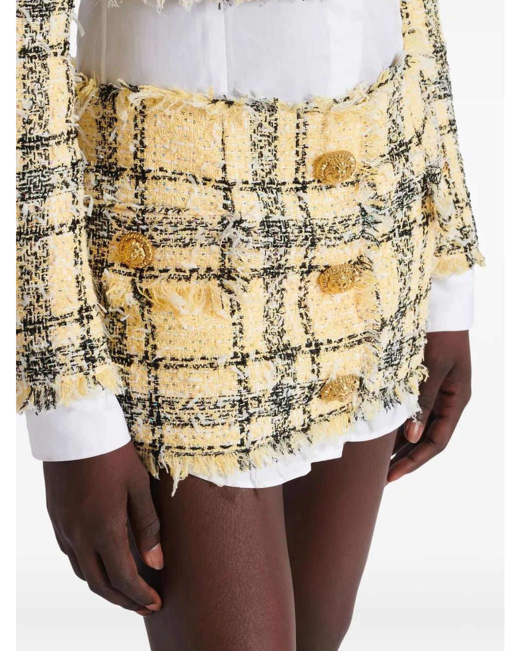 Balmain Metallic Tweed Skirt With Buttons